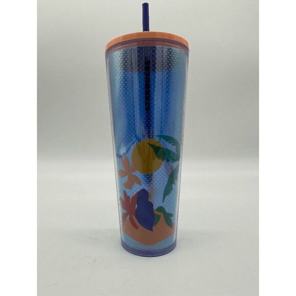 Starbucks 24 oz Tumbler Mermaid Summer 2020 Palm Tree Double Wall NWOT - Picture 1 of 7